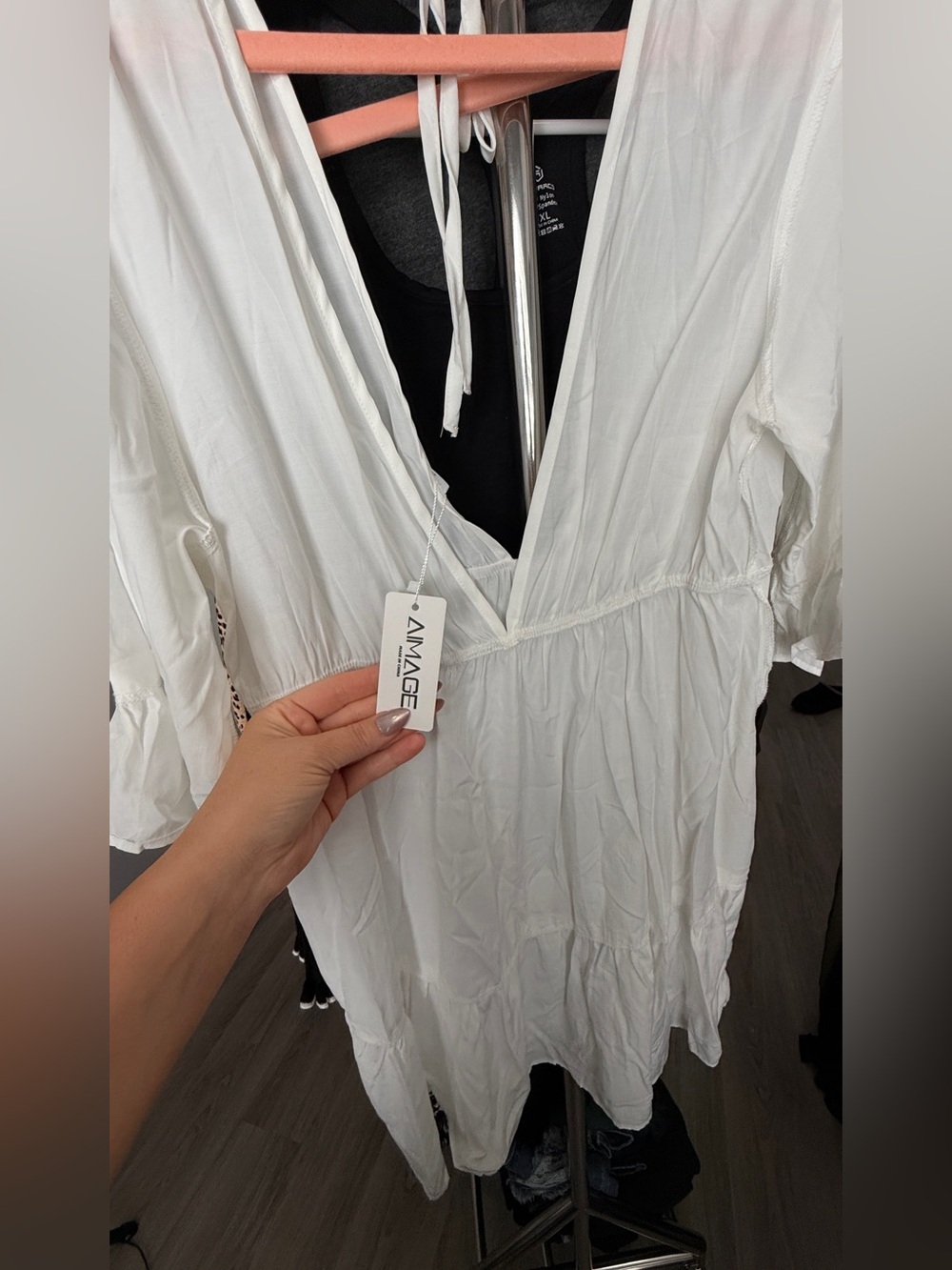 White V-Neck Tie-Back Tiered Dress